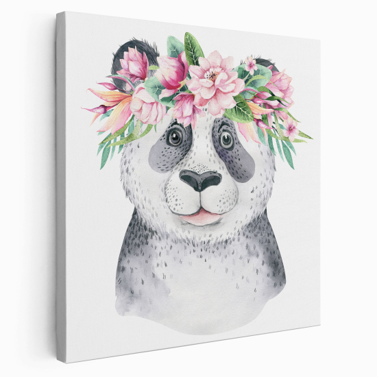 Stampa su tela Quadrata per Bambini - Panda Fiori