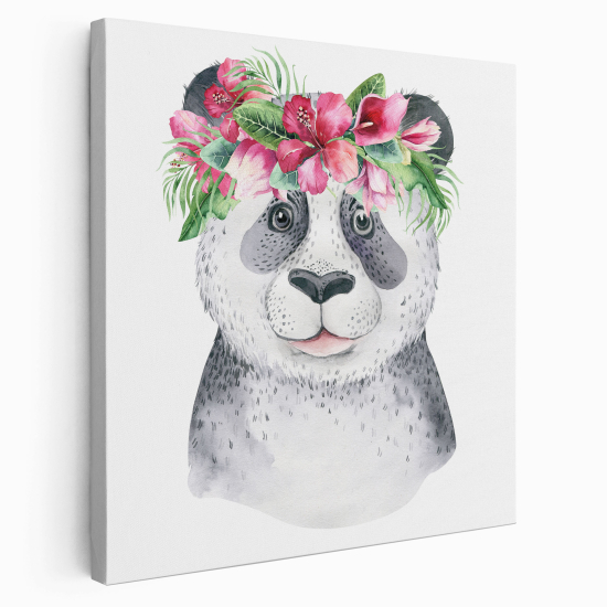 Stampa su tela Quadrata per Bambini - Panda Fiori