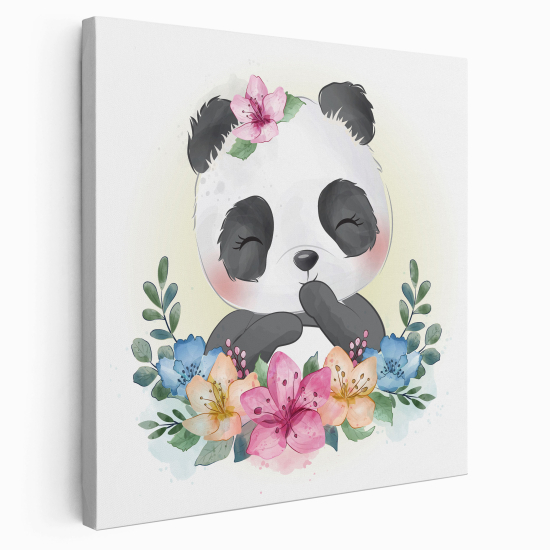 Stampa su tela Quadrata per Bambini - Panda Fiori