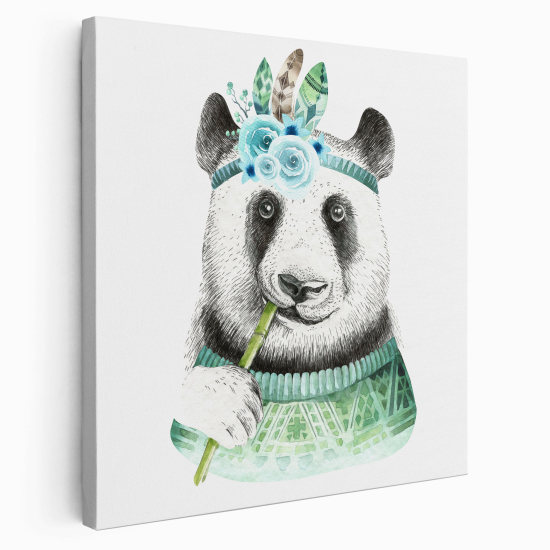 Stampa su tela Quadrata per Bambini - Panda Indiano