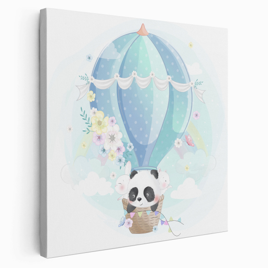 Stampa su tela Quadrata per Bambini - Panda mongolfiera