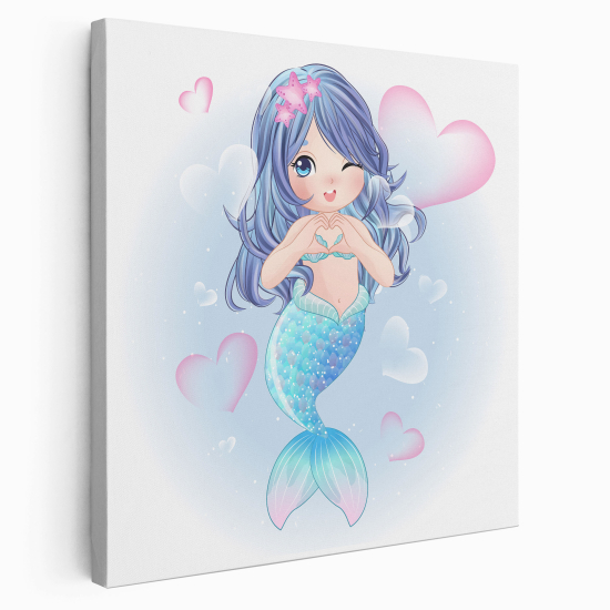 Stampa su tela Quadrata per Bambini - Sirena Cuori