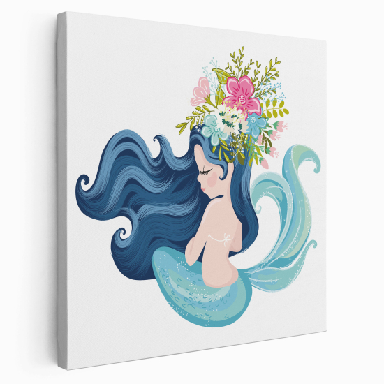 Stampa su tela Quadrata per Bambini - Sirena Fiori