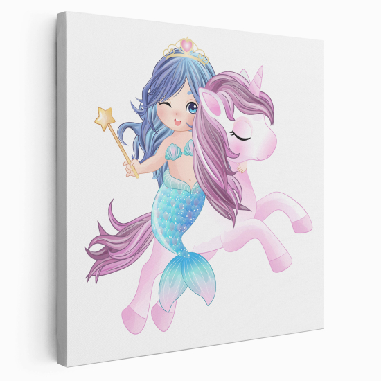 Stampa su tela Quadrata per Bambini - Sirena Unicorno