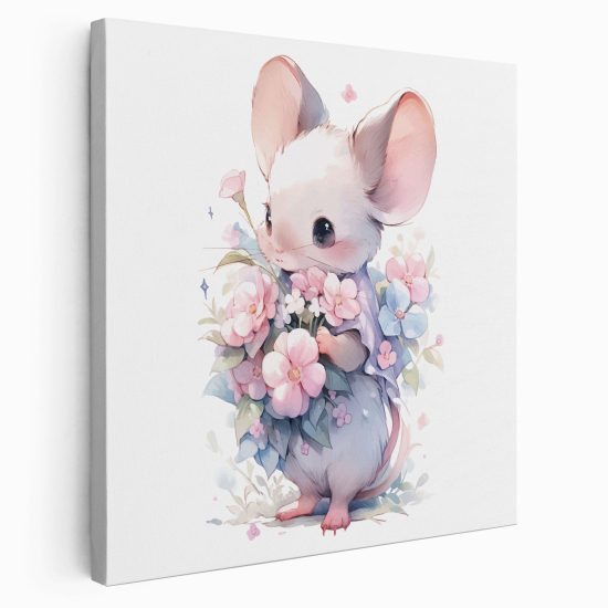 Stampa su tela Quadrata per Bambini - Topo Fiori