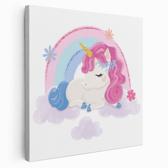 Stampa su tela Quadrata per Bambini - Unicorno Arcobaleno