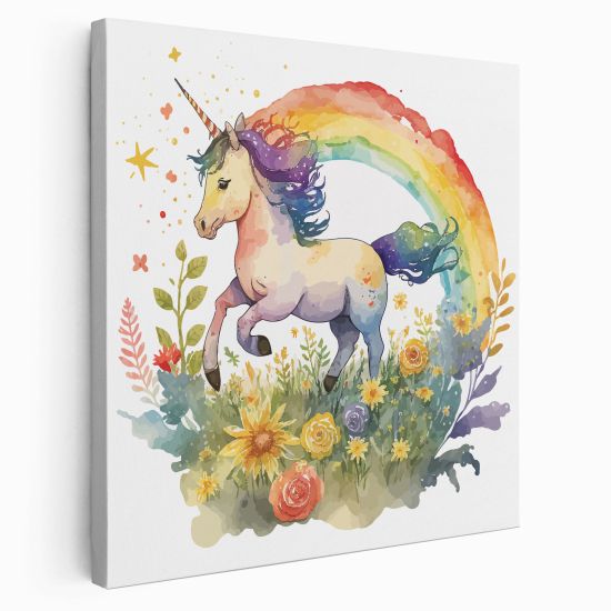 Stampa su tela Quadrata per Bambini - Unicorno Arcobaleno