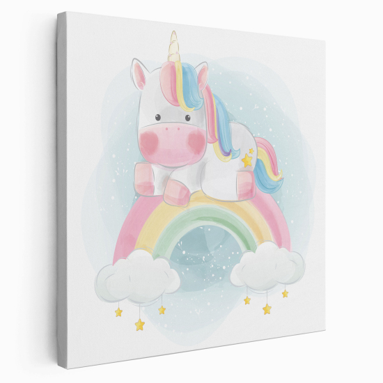 Stampa su tela Quadrata per Bambini - Unicorno Arcobaleno