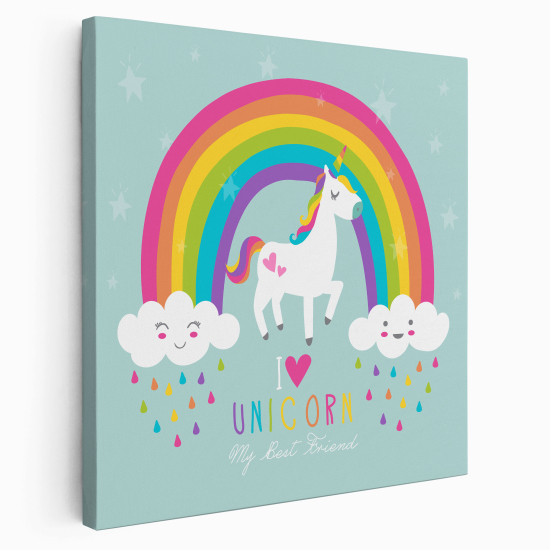 Stampa su tela Quadrata per Bambini - Unicorno Arcobaleno