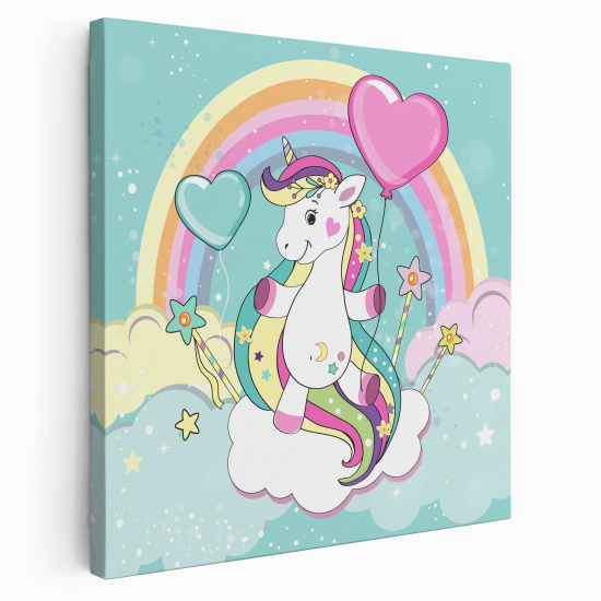 Stampa su tela Quadrata per Bambini - Unicorno Cuori