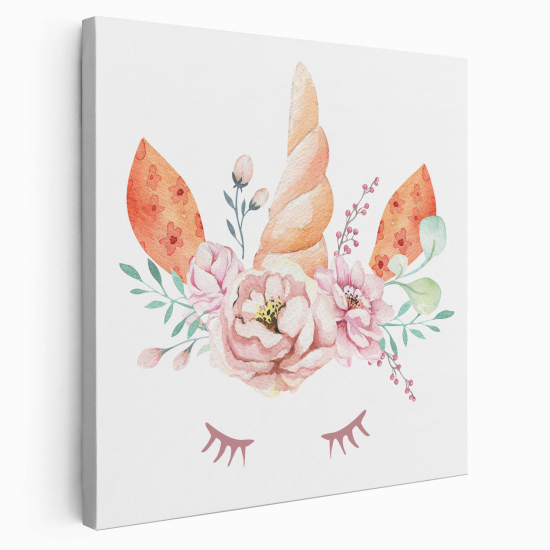 Stampa su tela Quadrata per Bambini - Unicorno Fiori