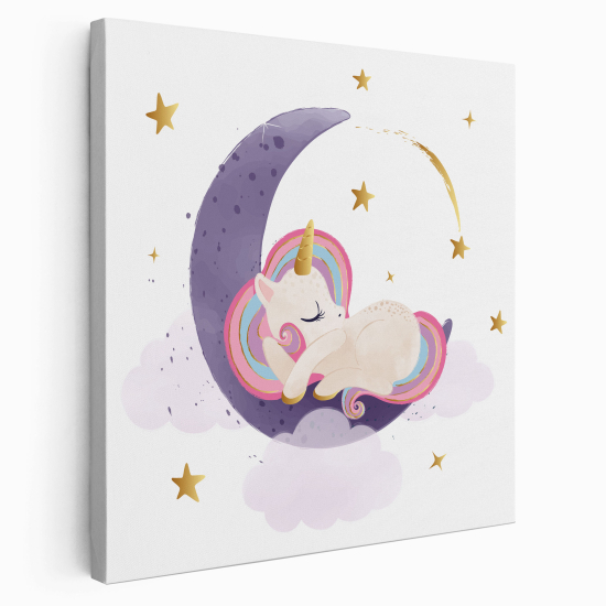 Stampa su tela Quadrata per Bambini - Unicorno Luna
