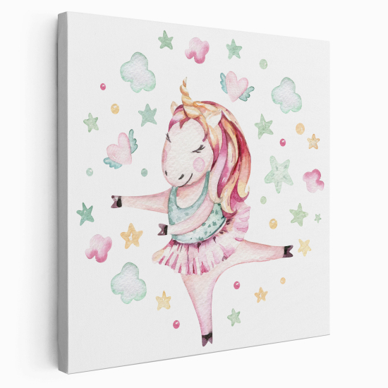 Stampa su tela Quadrata per Bambini - Unicorno stelle
