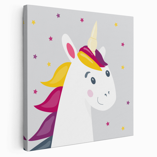 Stampa su tela Quadrata per Bambini - Unicorno Stelle