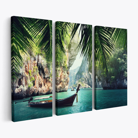 Stampa Trittico su tela - Barca paradisiaca da spiaggia in Thailandia