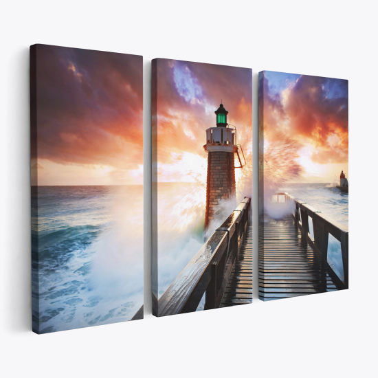 Stampa Trittico su tela - Faro oceano