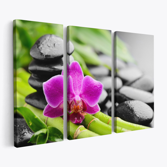 Stampa Trittico su tela - Fiori Ciottoli