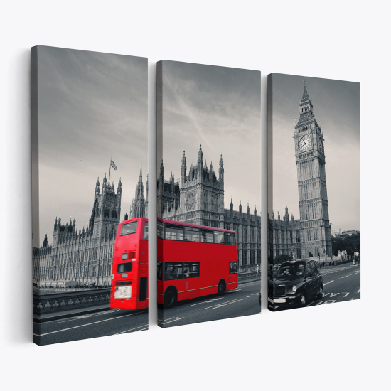 Stampa Trittico su tela - Londra autobus Big Ben