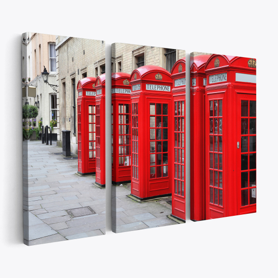 Stampa Trittico su tela - Londra cabine telefoniche