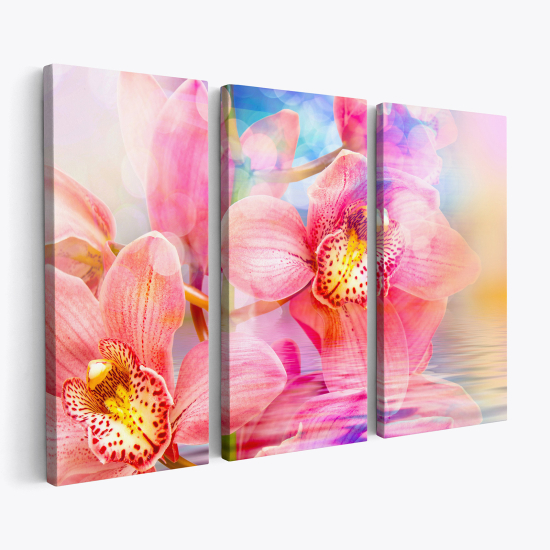 Stampa Trittico su tela - Orchidee colorate
