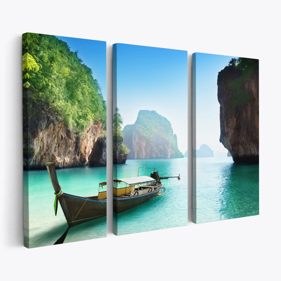 Stampa Trittico su tela - Paesaggio dell'isola di Krabi in Thailandia