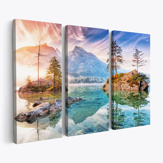 Stampa Trittico su tela - Paesaggio Montagne