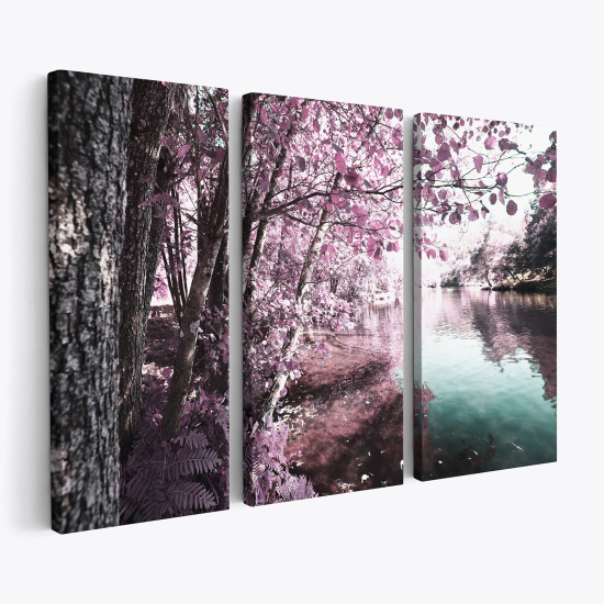Stampa Trittico su tela - Paesaggio vista sul lago