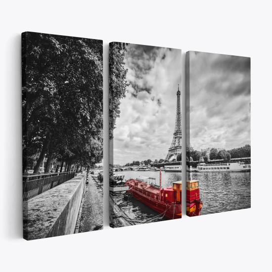 Stampa Trittico su tela - Parigi Torre Eiffel la Senna
