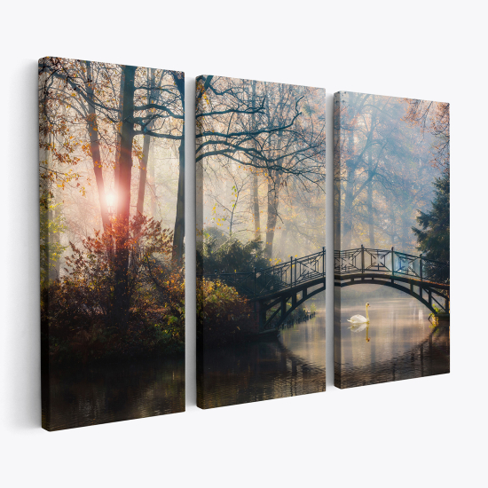 Stampa Trittico su tela - Ponte ad arco nella foresta