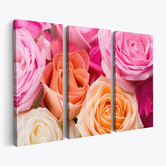 Stampa Trittico su tela - Rose colorate