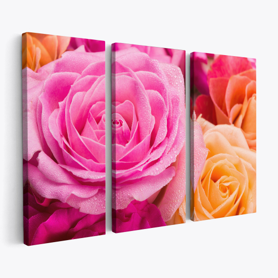 Stampa Trittico su tela - Rose colorate