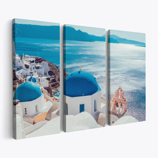 Stampa Trittico su tela - Santorini