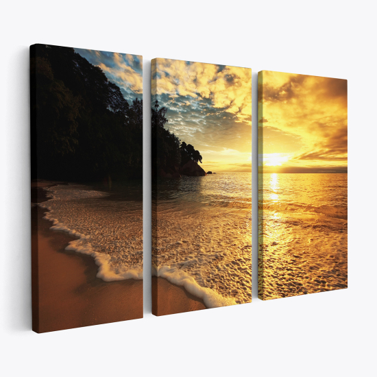 Stampa Trittico su tela - Tramonto sul mare