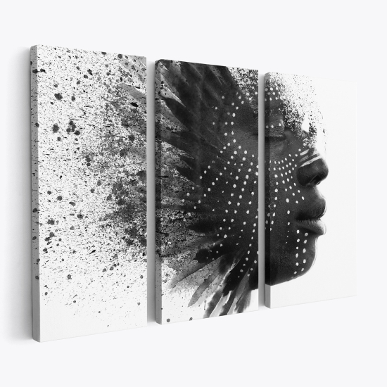Stampa Trittico su tela - Viso donna africana