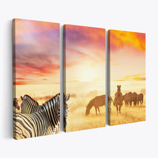Stampa Trittico su tela - Zebre Savana