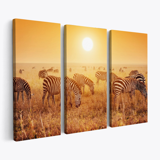 Stampa Trittico su tela - Zebre Savana