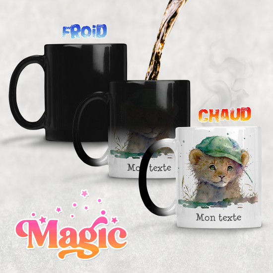 Tazza magica personalizzata - Cucciolo di leone con berretto