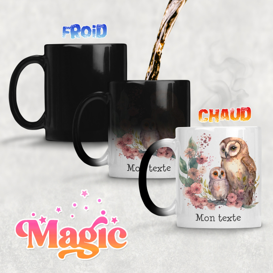 Tazza magica personalizzata - Gufi fiori
