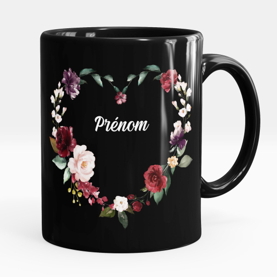Tazza / Mug personalizzata Nero integrale - Fiori cuore