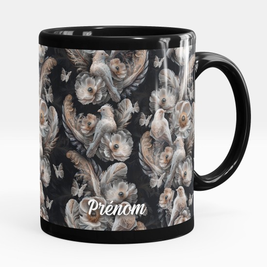 Tazza / Mug personalizzata Nero integrale - Uccelli piume