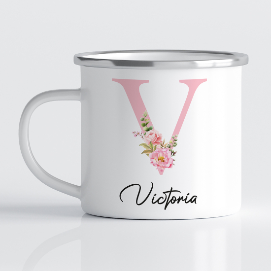 tazza smaltata monogram personalizzata - Lettera V