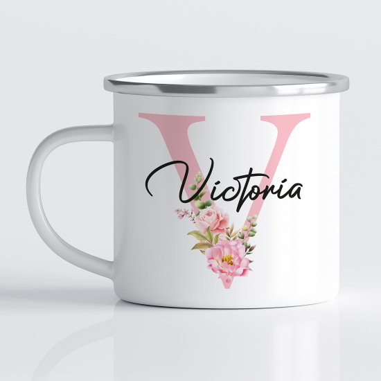 tazza smaltata monogram personalizzata - Lettera V