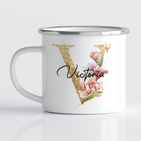 tazza smaltata monogram personalizzata - Lettera V
