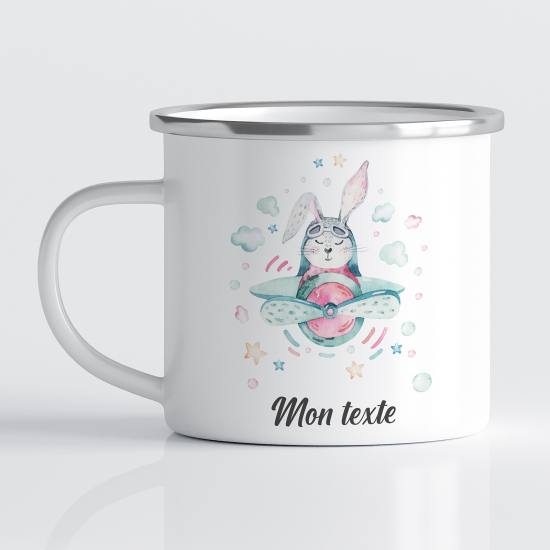 tazza smaltata personalizzata per Bambini - Coniglio aereo