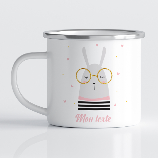 tazza smaltata personalizzata per Bambini - Coniglio con Occhiali