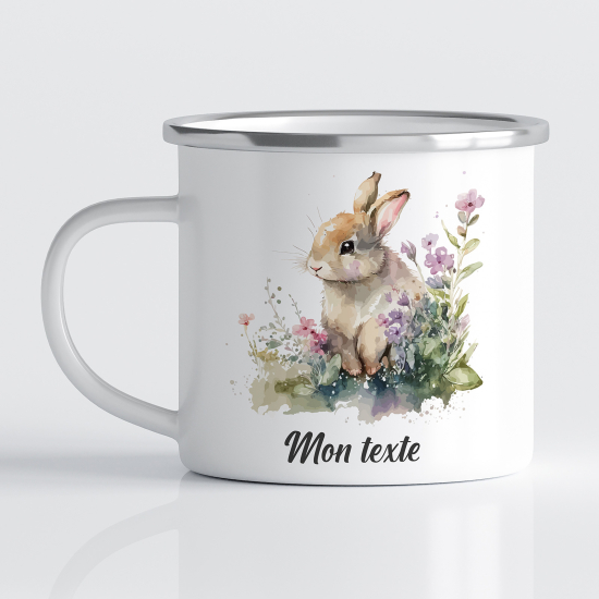 tazza smaltata personalizzata per Bambini - Coniglio Fiori