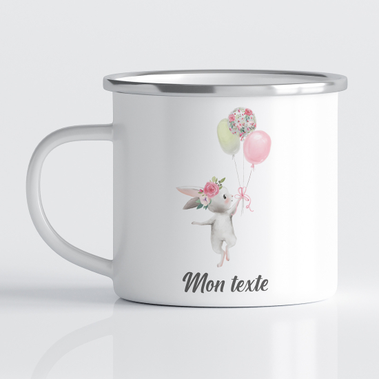 tazza smaltata personalizzata per Bambini - Coniglio Palloncini