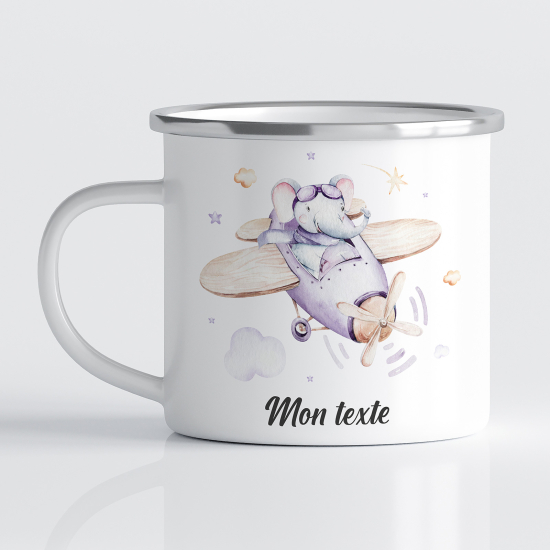 tazza smaltata personalizzata per Bambini - Elefante Aereo