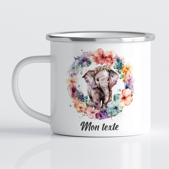 tazza smaltata personalizzata per Bambini - Elefante Floreale