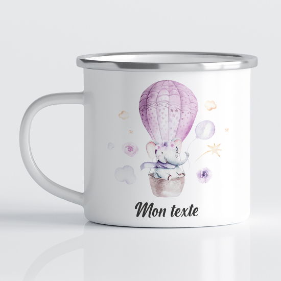 tazza smaltata personalizzata per Bambini - Elefante Mongolfiera